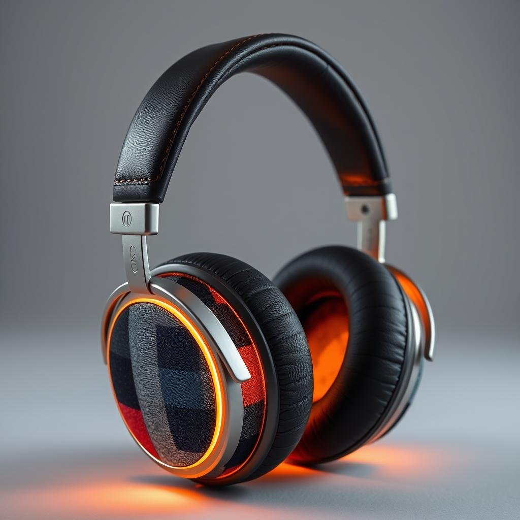 A pair of premium, over-ear headphones crafted from an array of recycled materials. The frame is a sleek, brushed metal alloy, seamlessly blending with a supple, vegan leather headband. The earcups feature a mosaic of upcycled fabrics, from denim to corduroy, creating a visually striking and tactile design. Soft, memory foam cushions nestle the ears, providing exceptional comfort and noise isolation. The headphones are illuminated by a warm, diffused light, casting a cozy glow and highlighting the textural interplay of the recycled components. The overall aesthetic exudes a sense of modern, sustainable luxury, perfectly suited for the discerning, eco-conscious listener.