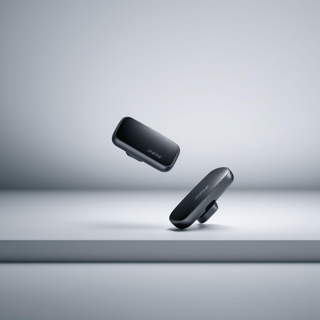 Bose Ultra Open Earbuds, a sleek and innovative wearable audio device, showcased against a minimalist, monochromatic backdrop. The earbuds are rendered in a glossy, metallic finish, with a seamless, futuristic design that effortlessly blends form and function. Subtle ambient lighting creates a soft, diffused glow, highlighting the earbuds' elegant contours and premium materials. The scene is captured from a slightly elevated angle, allowing the viewer to appreciate the device's clean lines and sophisticated aesthetic. The overall mood is one of sophistication, technology, and a sense of timeless, high-end style – perfectly suited to showcase the "Top 7 Smart Wearable Audio Devices 2025 for Every Lifestyle."