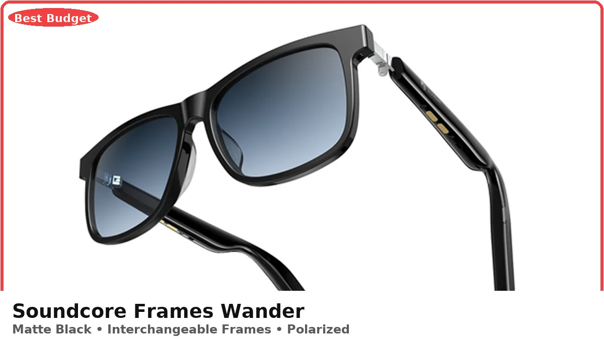 Soundcore Frames Wander audio sunglasses in matte black with polarized lenses